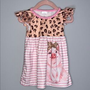 Brown and Tan Babydoll Dress with Flutter Cap Sleeves